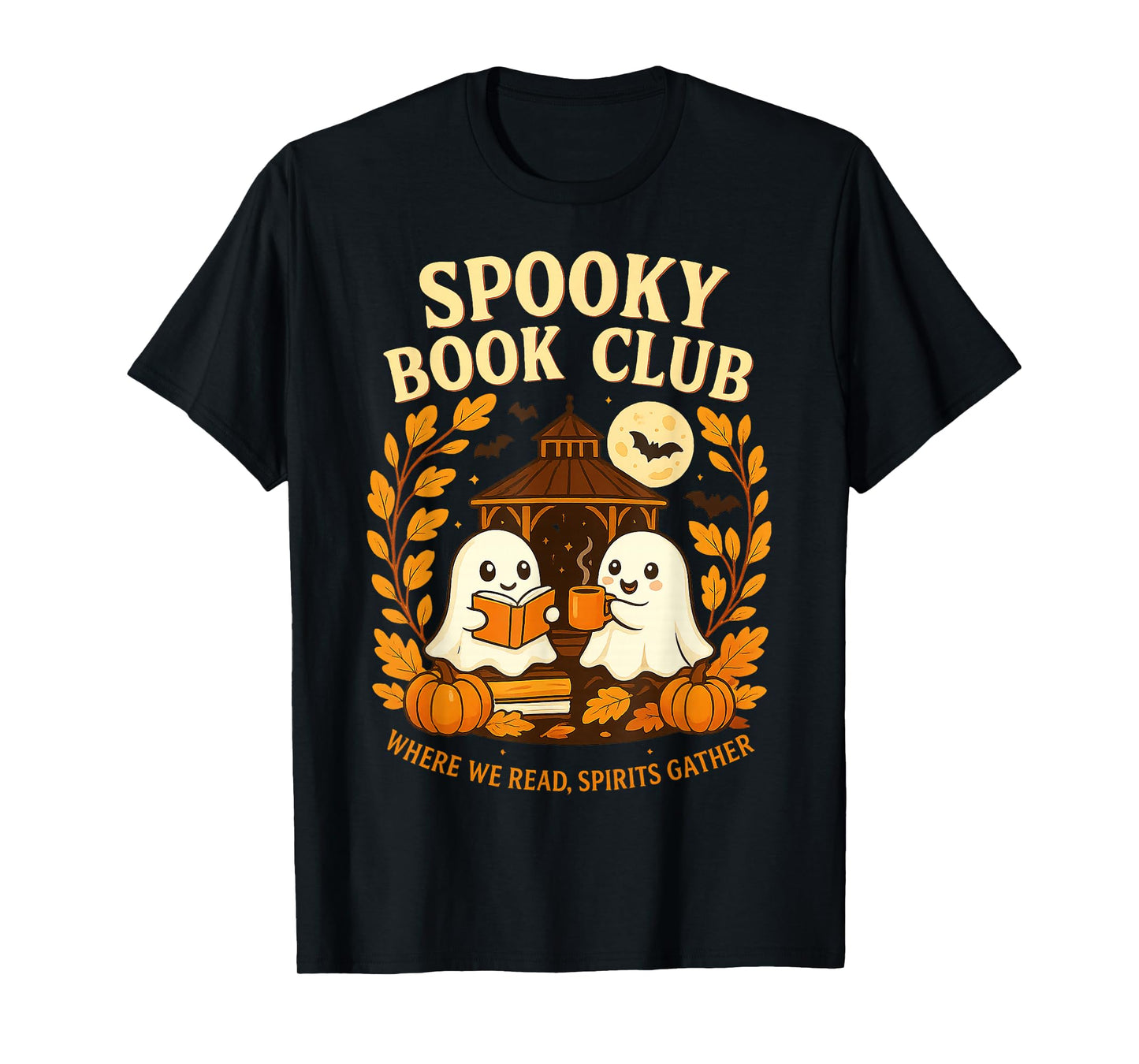Spooky Book Club Halloween Ghost Reading Coffee Fall Pumpkin T-Shirt