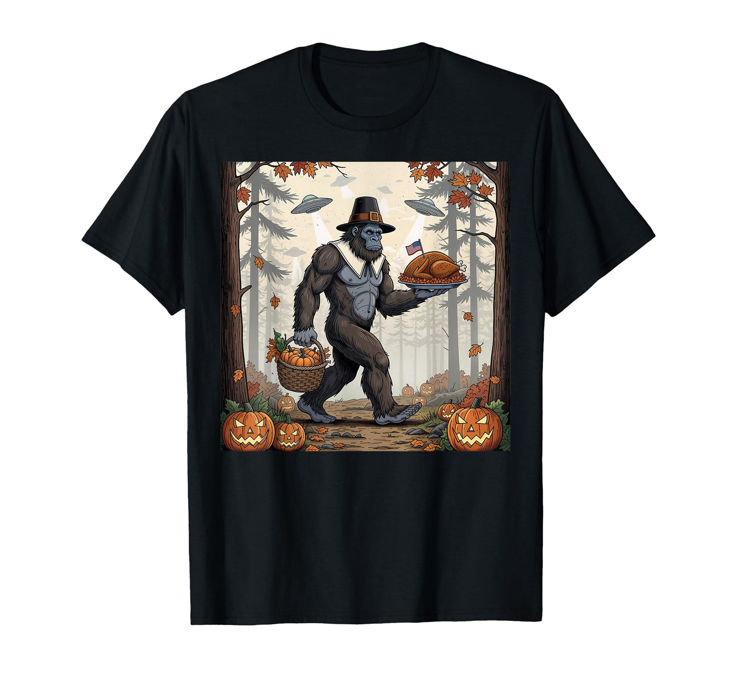 Thanksgiving Bigfoot UFO Funny Sasquatch Turkey Day T-Shirt