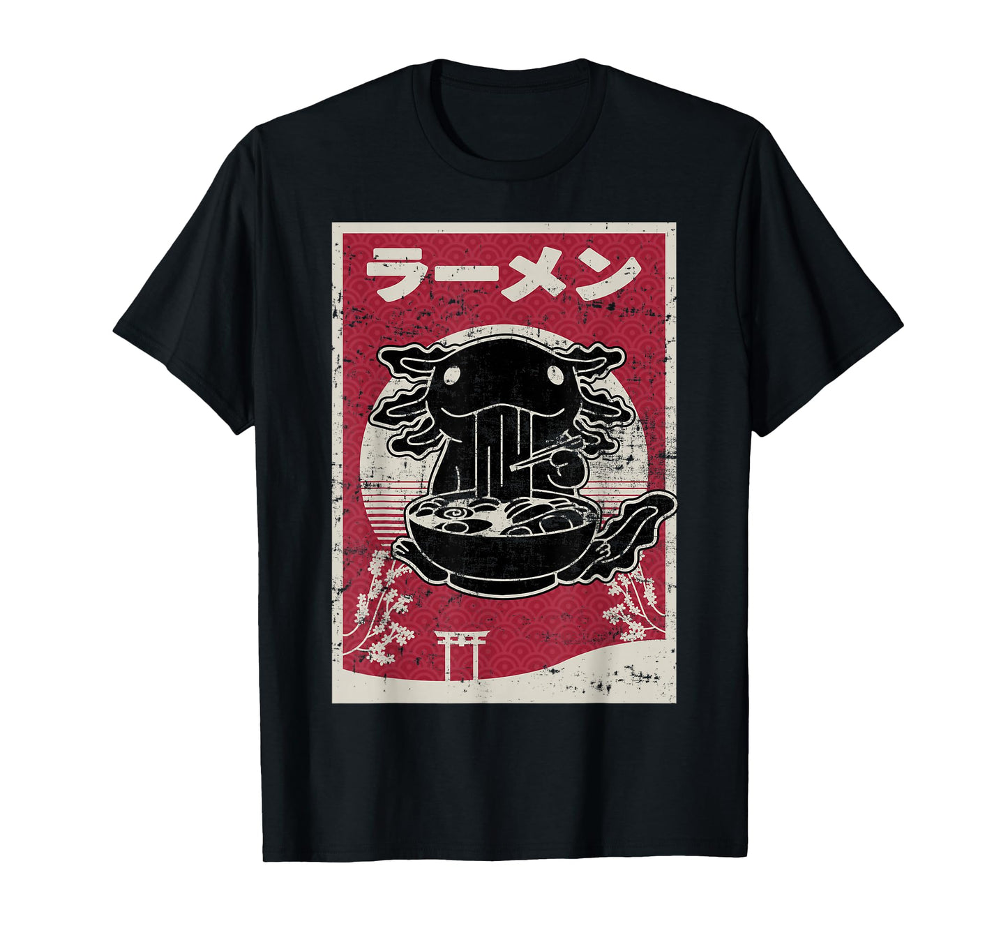 Kawaii Axolotl Ramen Japanese Woodblock Art Anime Boys Teens T-Shirt