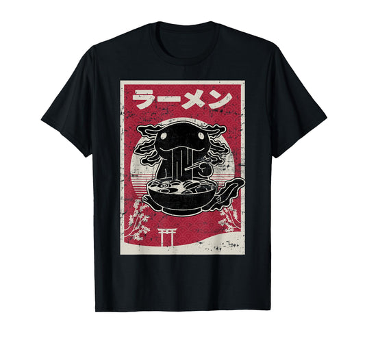 Kawaii Axolotl Ramen Japanese Woodblock Art Anime Boys Teens T-Shirt