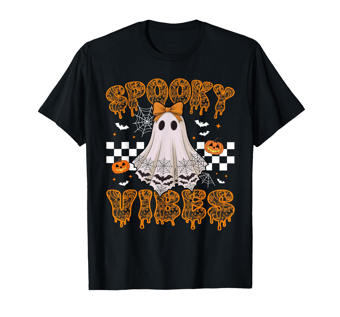 Spooky Vibes Ghost Retro Groovy Halloween Women Girls Kids T-Shirt