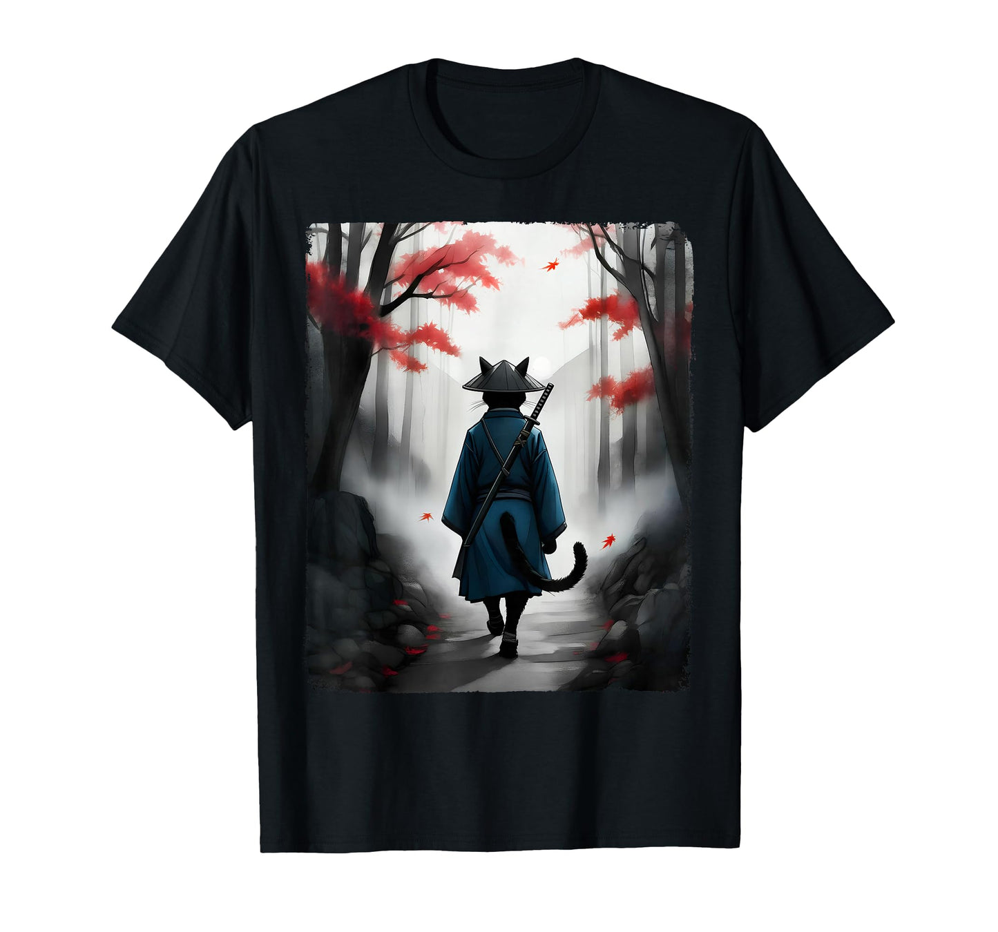 Samurai Cat Warrior Vintage Ukiyo-e Art Japanese Graphic T-Shirt