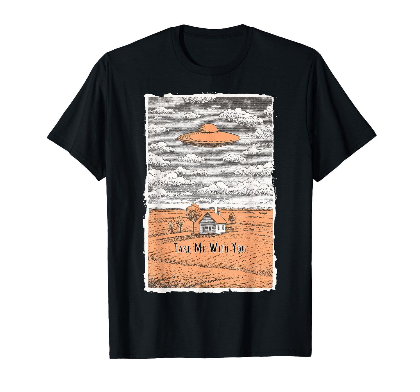 UFO Alien Abduction Vintage Woodcut Sci-Fi Art Gift T-Shirt