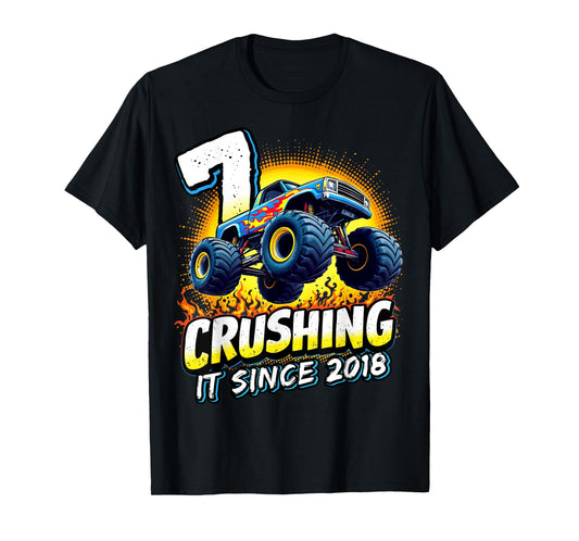 Birthday Monster Truck 7 year Old Boys 7th Party Born 2018 T-Shirt