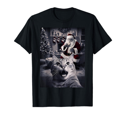 Funny Cat Selfie Santa Christmas T-Shirt