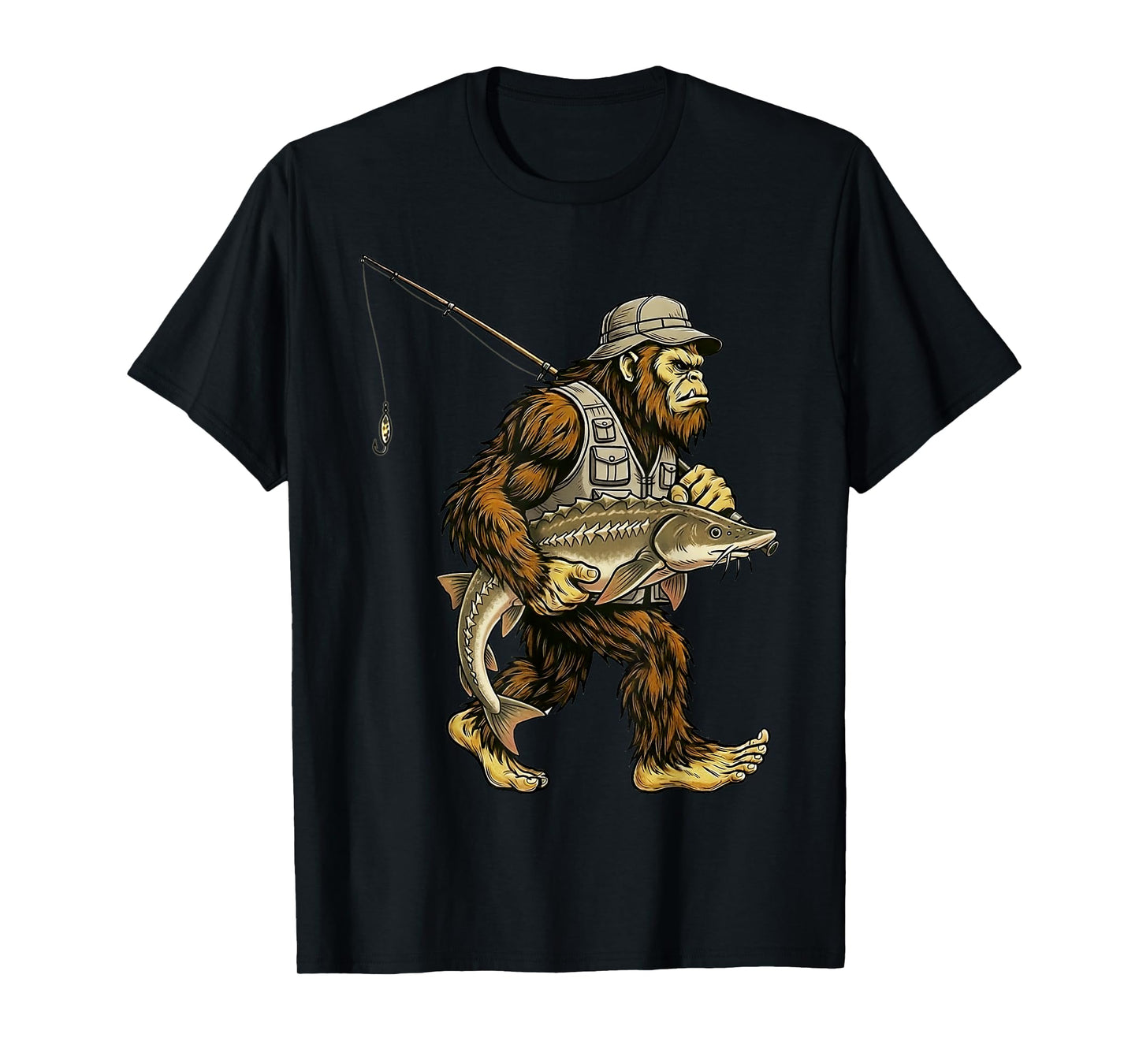 Sturgeon Bigfoot Fisherman River Fishing Sasquatch T-Shirt