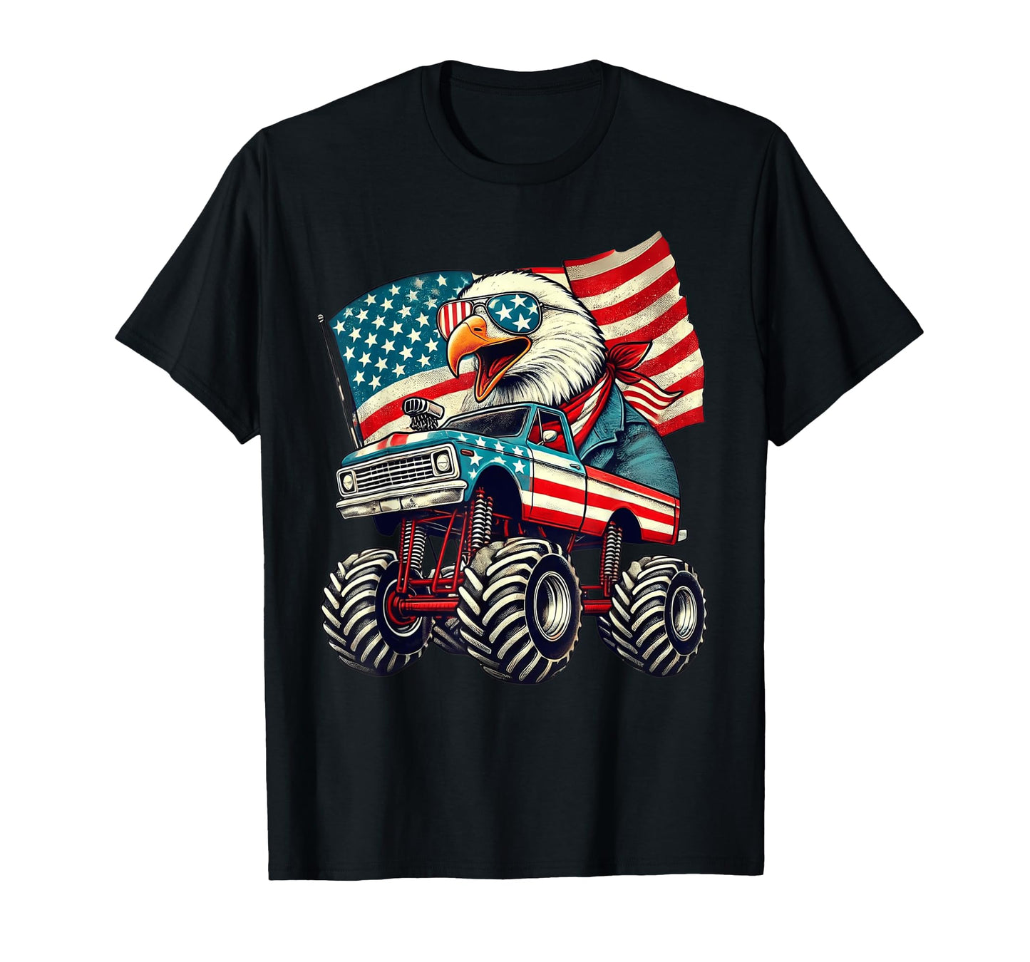 4th of July Eagle Monster Truck American Flag USA Men Boys T-Shirt