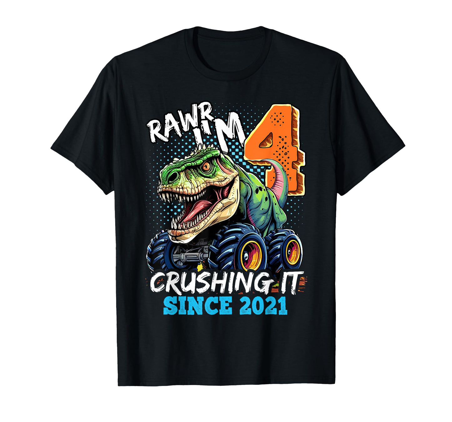 4th Birthday Monster Truck Dinosaur Party Boys Rawr I'm 4 T-Shirt