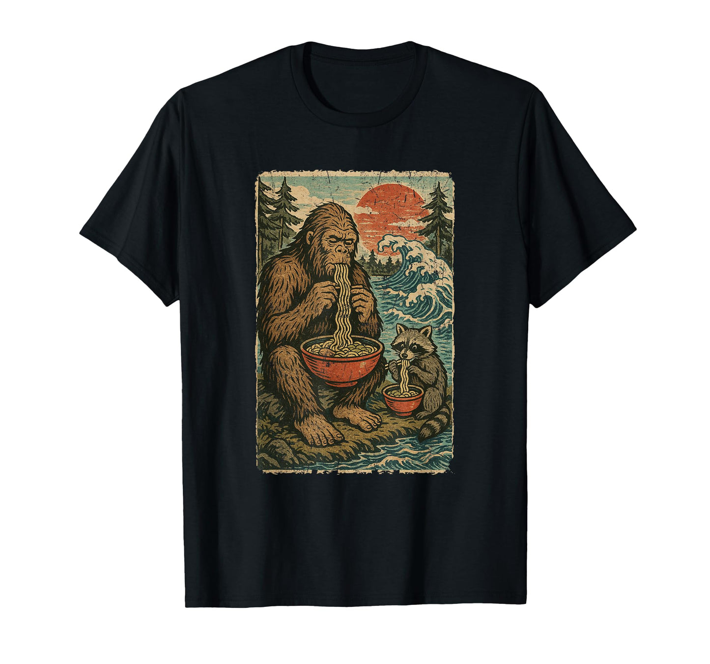 Anime Bigfoot Racoon Eating Ramen Funny Japanese Manga T-Shirt