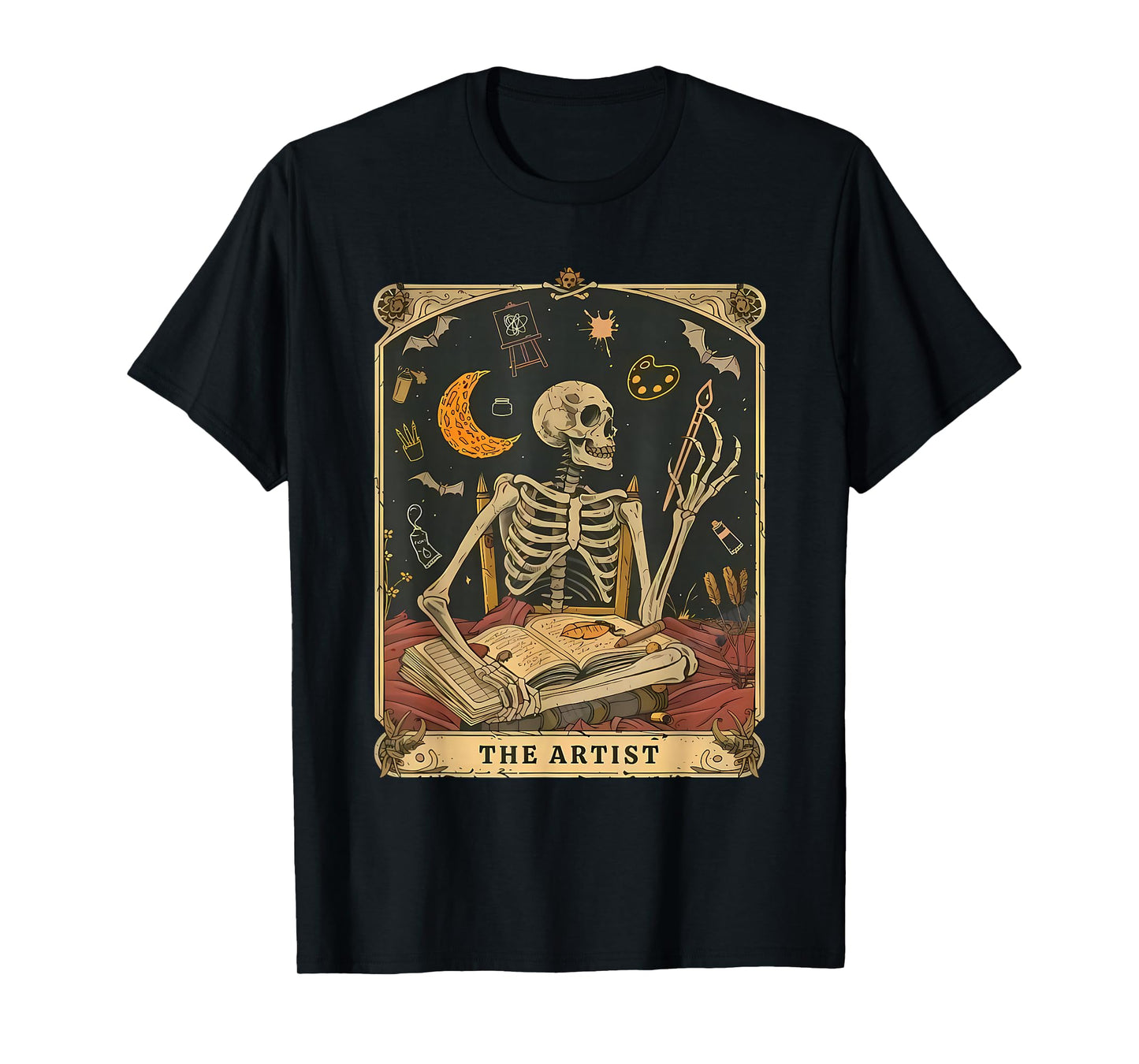 Funny Skeleton The Artist Tarot Card, Halloween Art Teacher T-Shirt