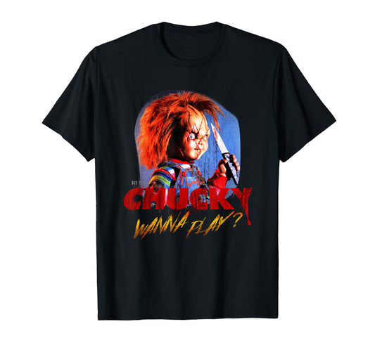 Child's Play Chucky Wanna Play Creepy Portrait T-Shirt Small