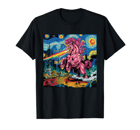Japanese Monster Unicorn Kaiju Unicorn Van Gogh Starry Night T-Shirt