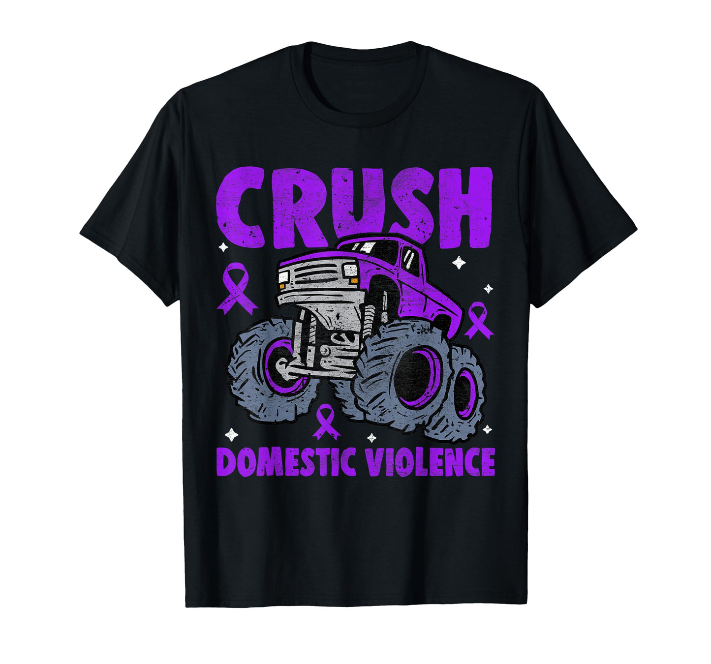 Crush Domestic Violence Awareness Monster Truck Purple Kids T-Shirt