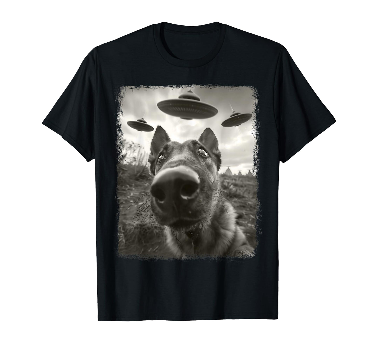 German Shepherd Dog UFO Alien Extraterrestrial Selfie T-Shirt