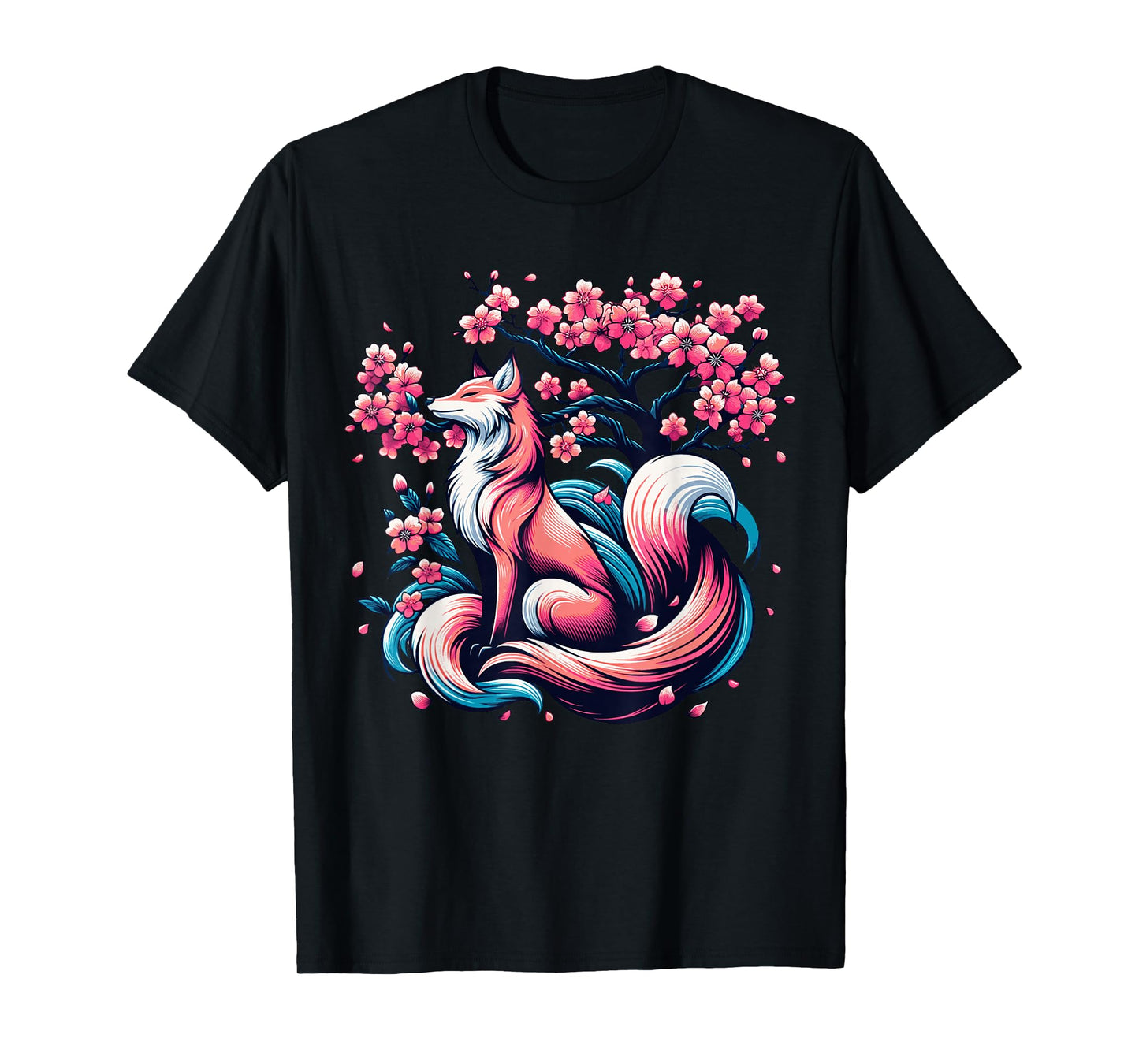Fox Japanese Nine Tailed Fox Cherry Blossom Flowers T-Shirt