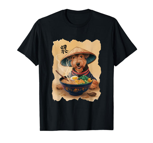 Men Woman Kawaii Eating Ramen Japanese Airedale Terrier T-Shirt