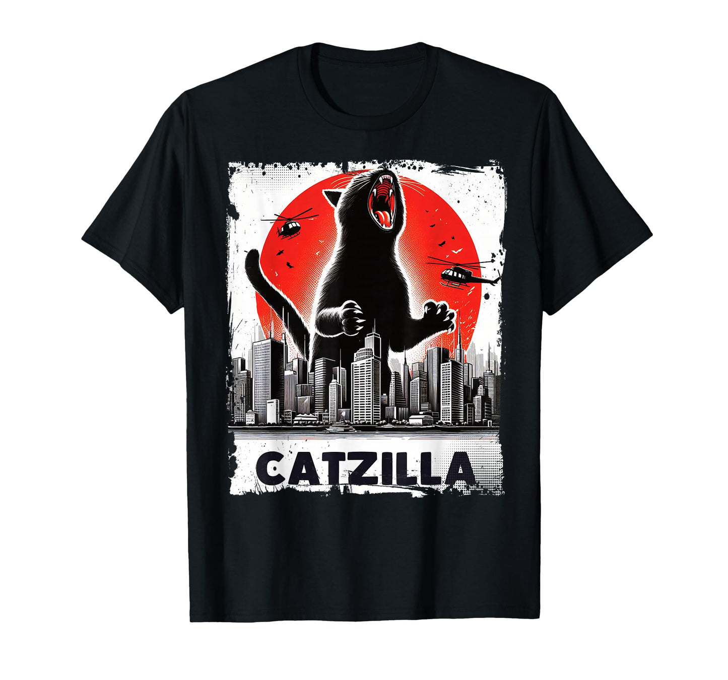 Retro Catzilla Japanese Kaiju Cat Roaring Monster Cat Lover T-Shirt