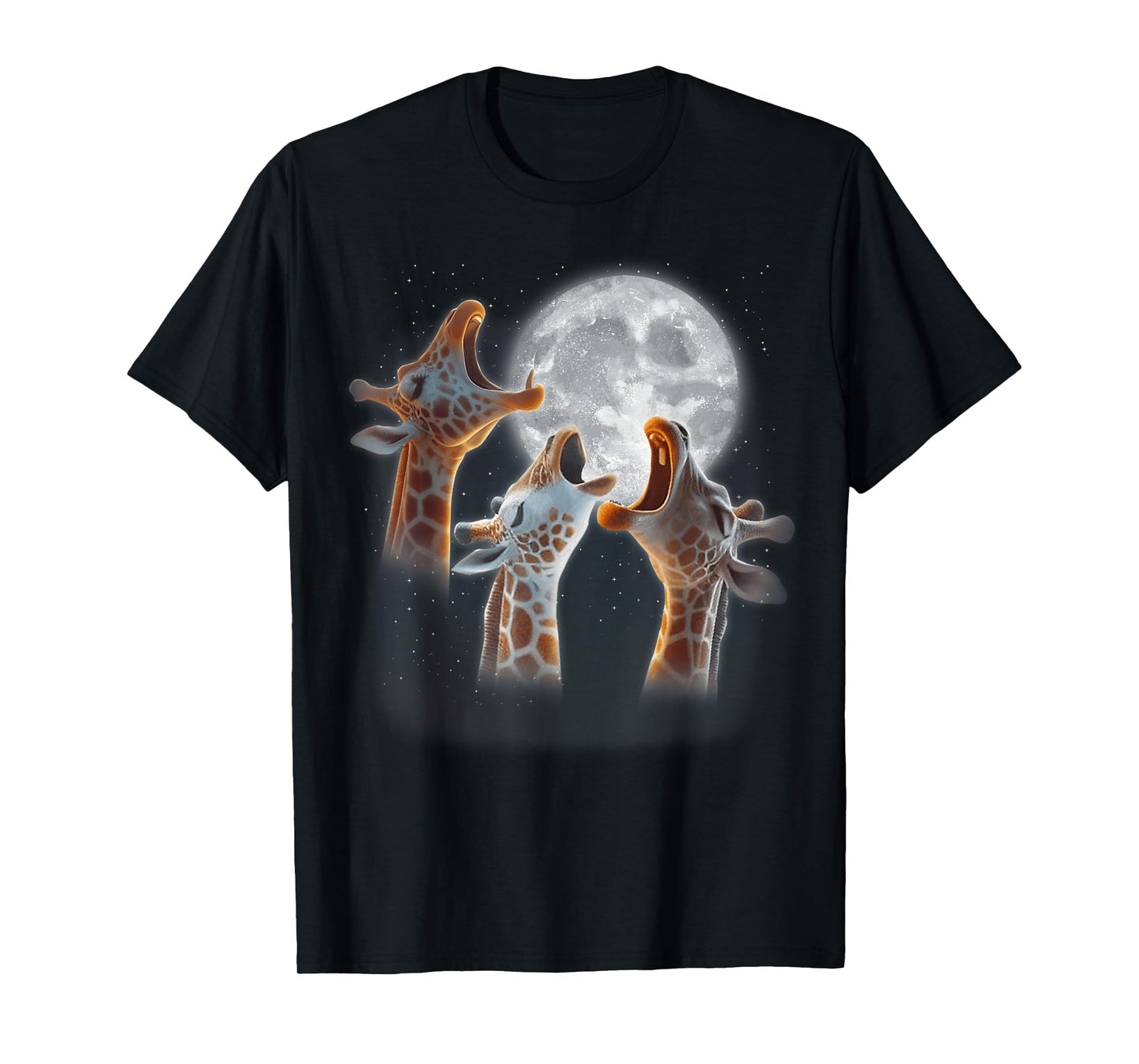 3 Giraffes Howling At The Moon Funny Giraffe Animal Lover T-Shirt
