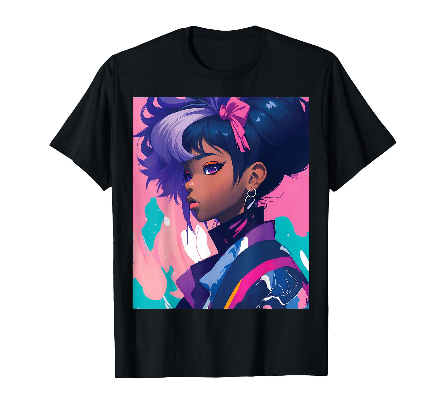 Black Anime Girl Kawaii Waifu Aesthetic Japanese T-Shirt