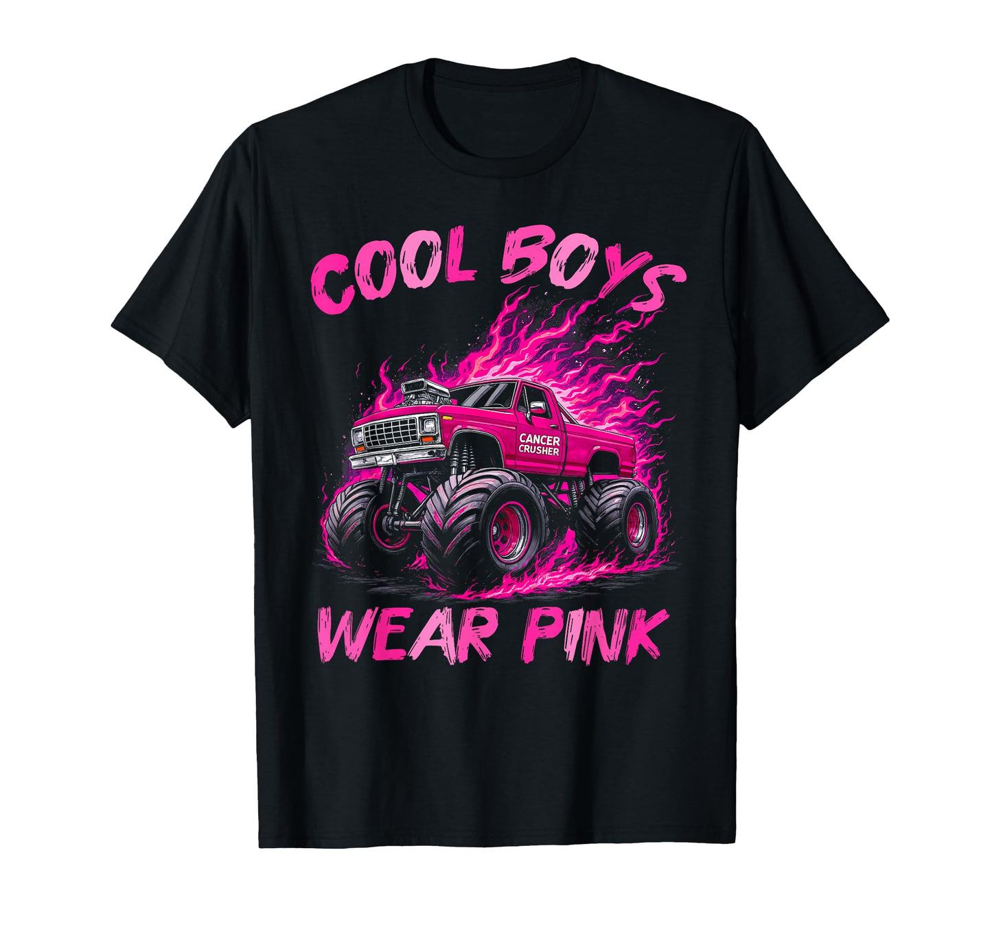 Monster Truck Breast Cancer Awareness Cool Boys Wear Pink T-Shirt