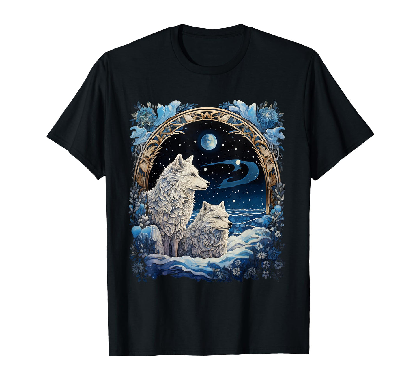 Winter Wolves Peaceful Snowscape Portrait Art Noveau T-Shirt