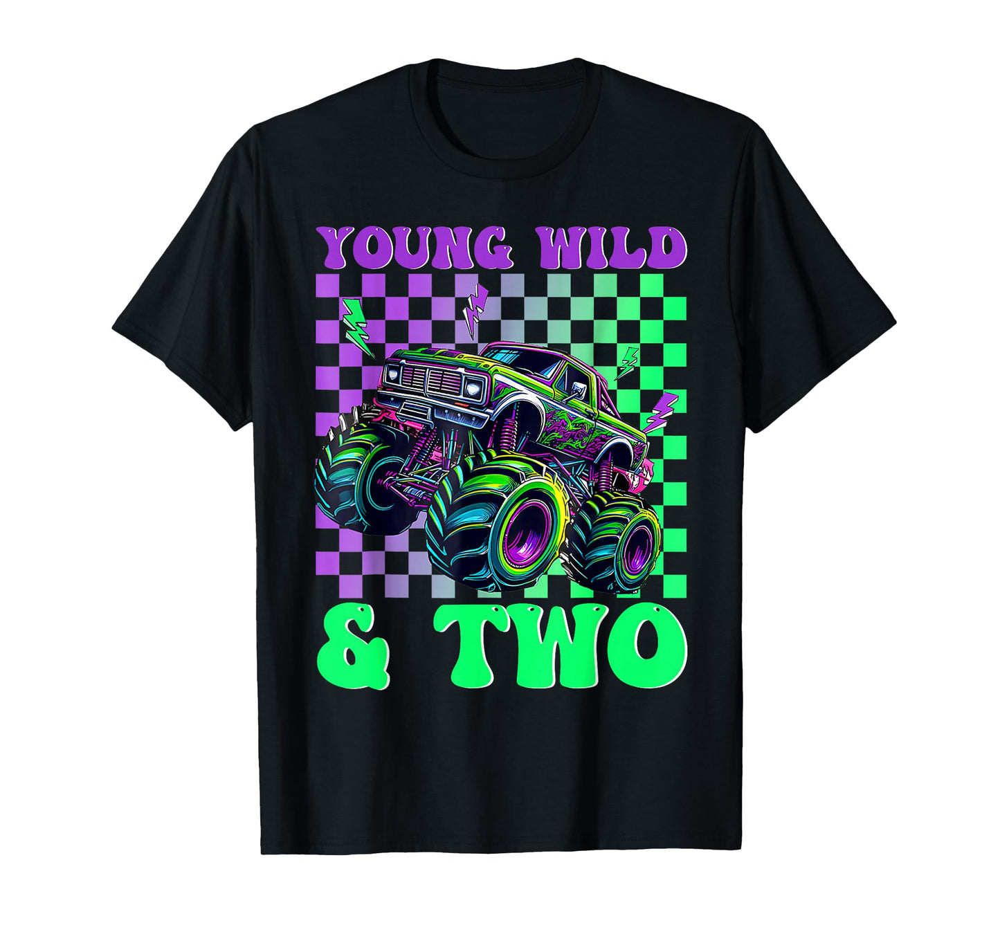 Kids 2nd Birthday Boy Monster Truck Young Wild and Two T-Shirt