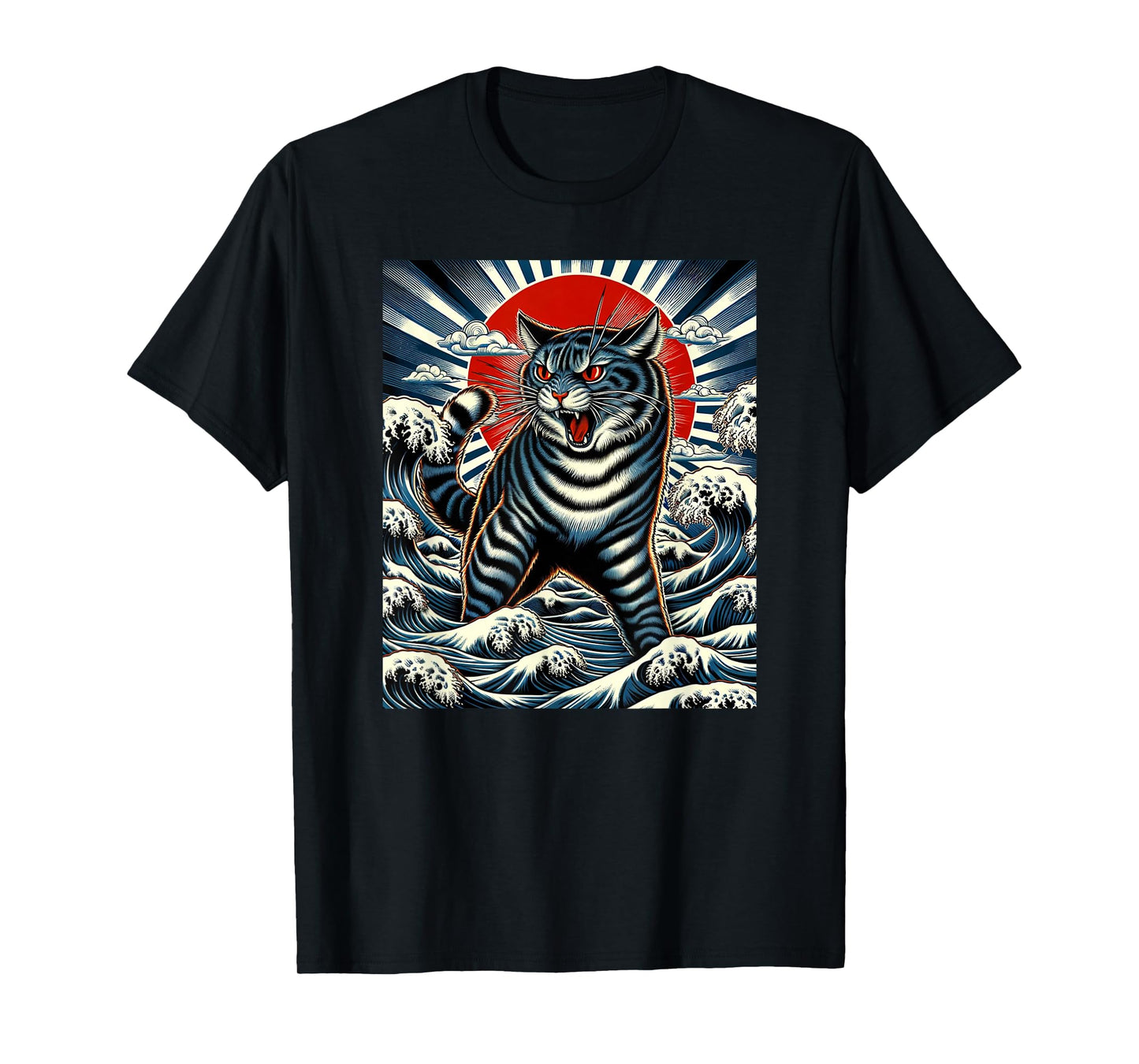 Kitty Kanagawa Cat Japanese Woodblock Catzilla Great Wave T-Shirt