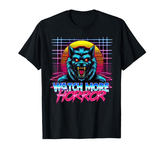 Watch More Horror Retro 80s Synthwave Style Werewolf Graphic T-Shirt