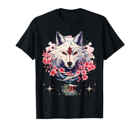 Okami Wolf Japanese Anime Kawaii Blossom Cherry Flower T-Shirt
