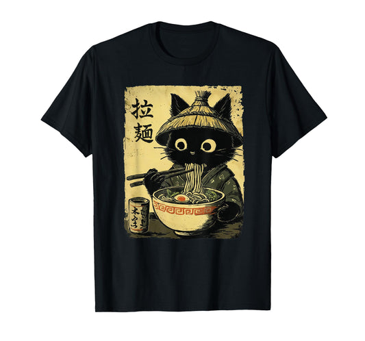 Kawaii Ramen Cat Retro Japanese Noodles Artwork T-Shirt