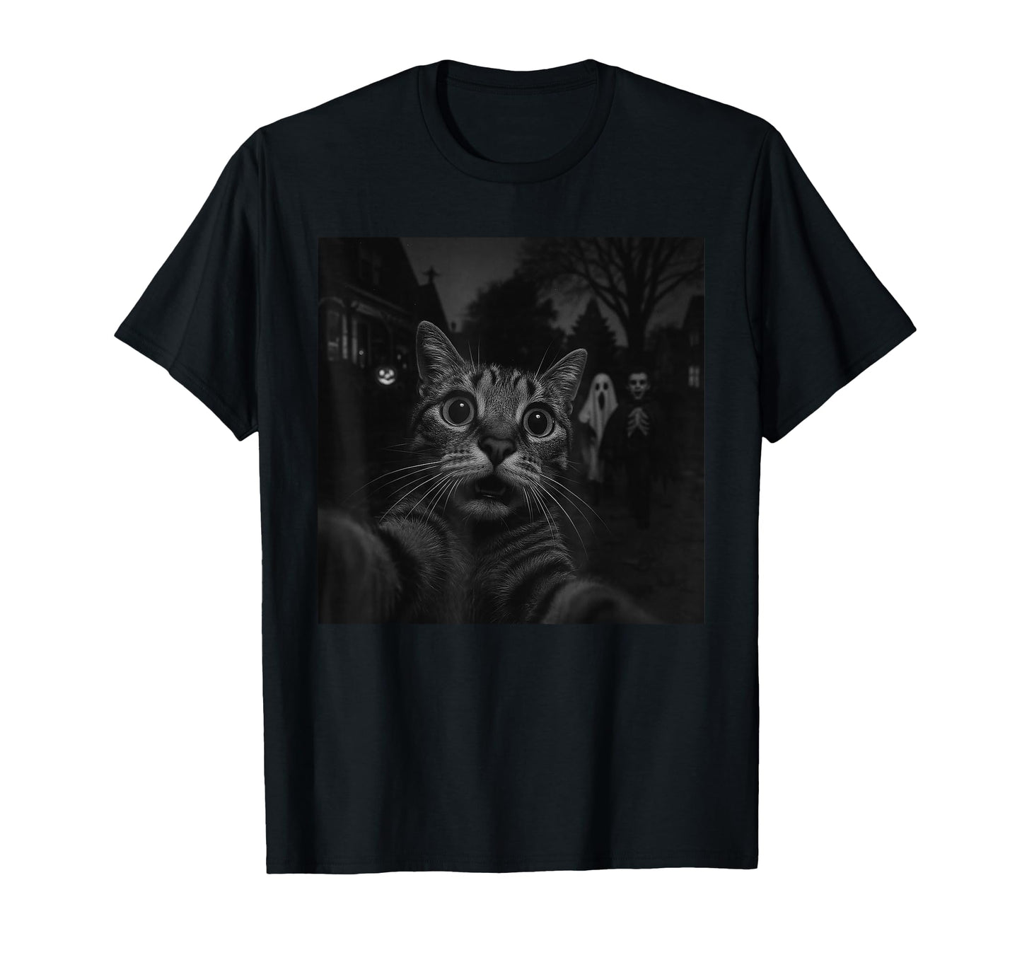 Funny Halloween Cat Selfie Ghost Skeleton Boo Trick or Treat T-Shirt