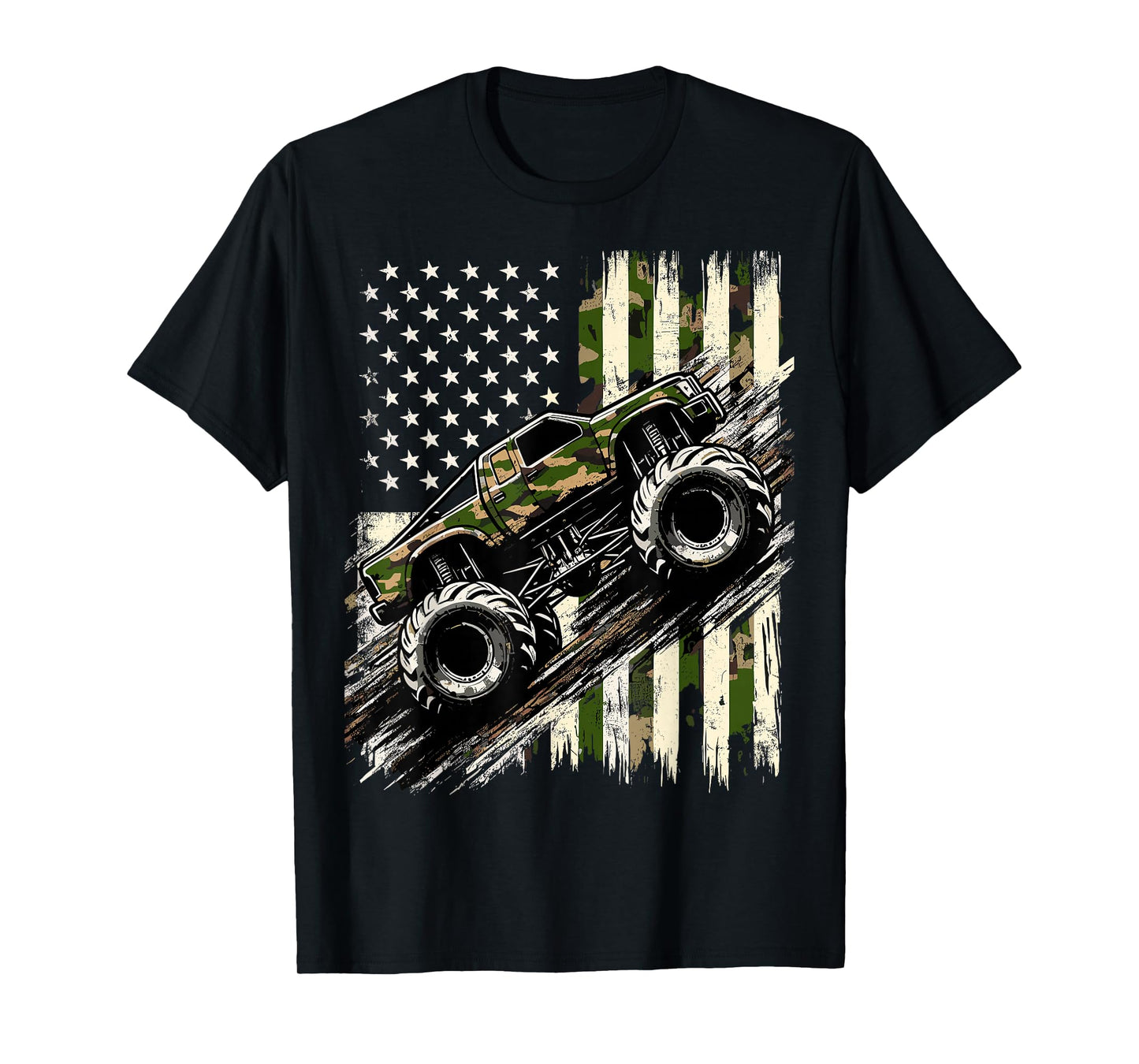 Monster Trucker Camo USA Flag American T-Shirt