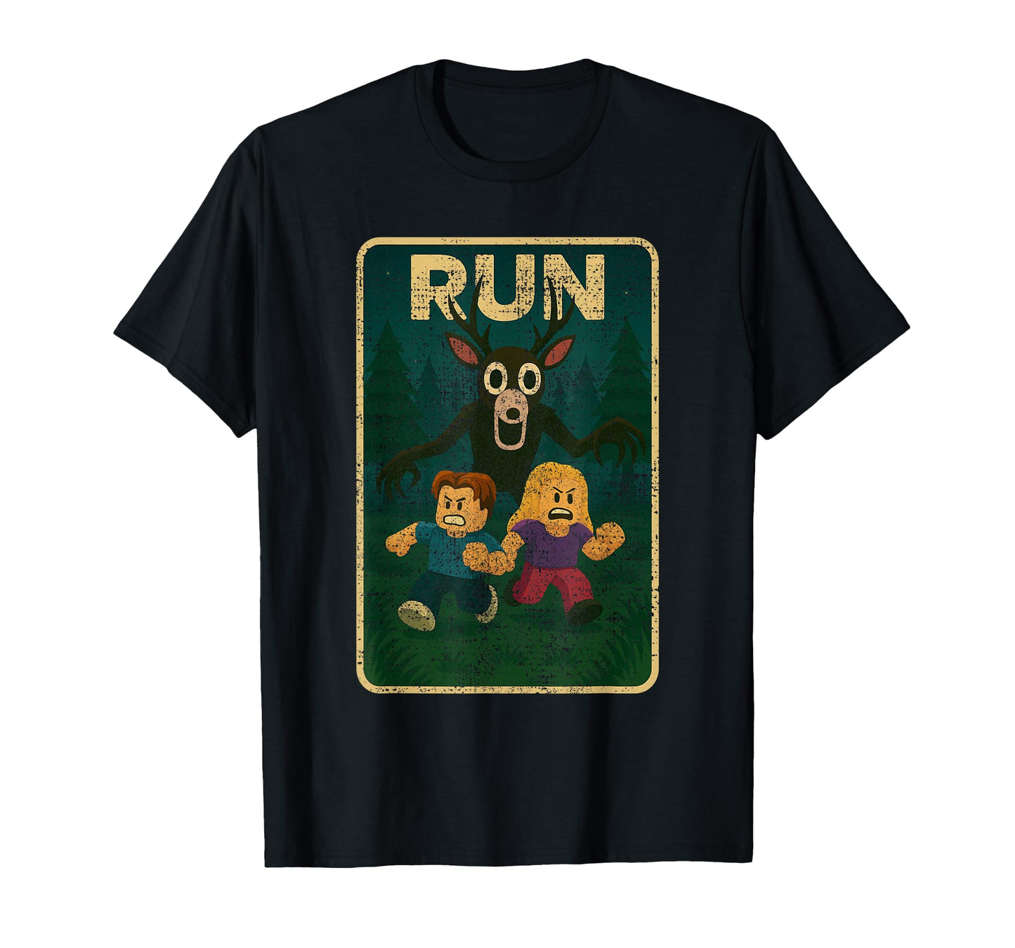 Run - 99 Nights Halloween Gamer Deer in The Forest Kids Meme T-Shirt