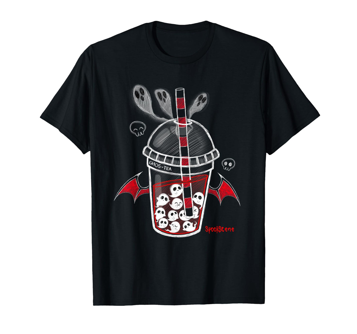 Spookscene Ghos-Tea Spooky Boba Emo Goth Alt Red T-Shirt