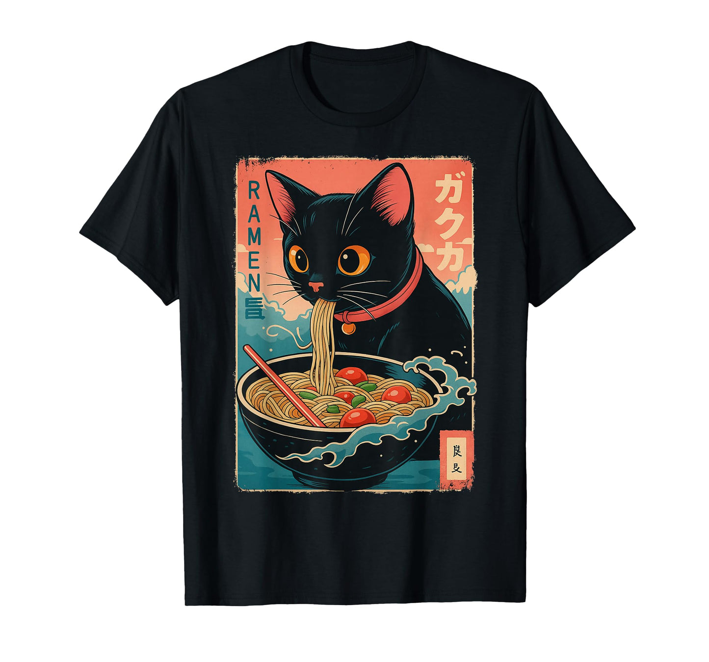 Kawaii Ramen Cat Y2K Manga Anime Style Japan Retro Noodles T-Shirt