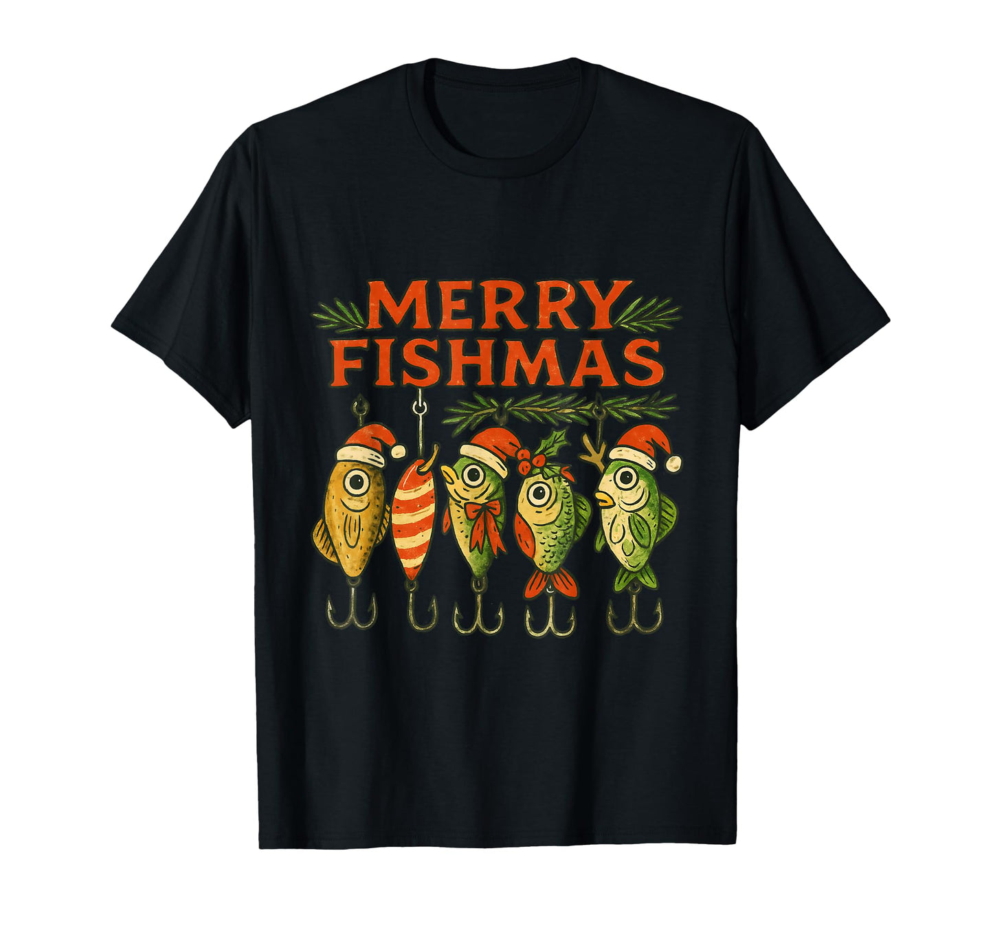 Merry Fishmas Funny Vintage Fishing Christmas T-Shirt