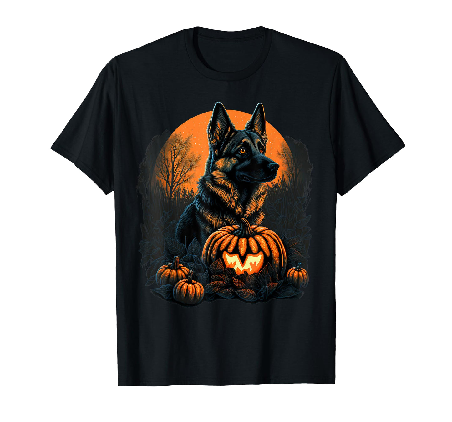 Pumpkin German Shepherd costume on German Shepherd Halloween T-Shirt