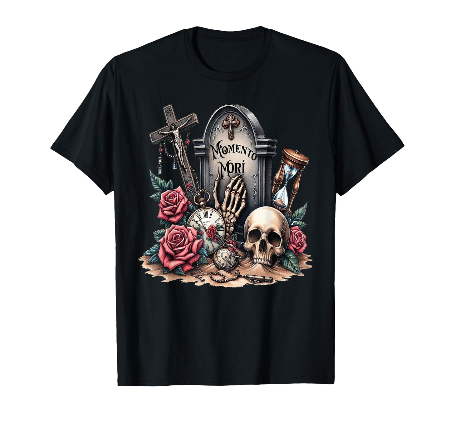 Memento Mori Catholic Crucifix Traditional Latin Mass Skull T-Shirt