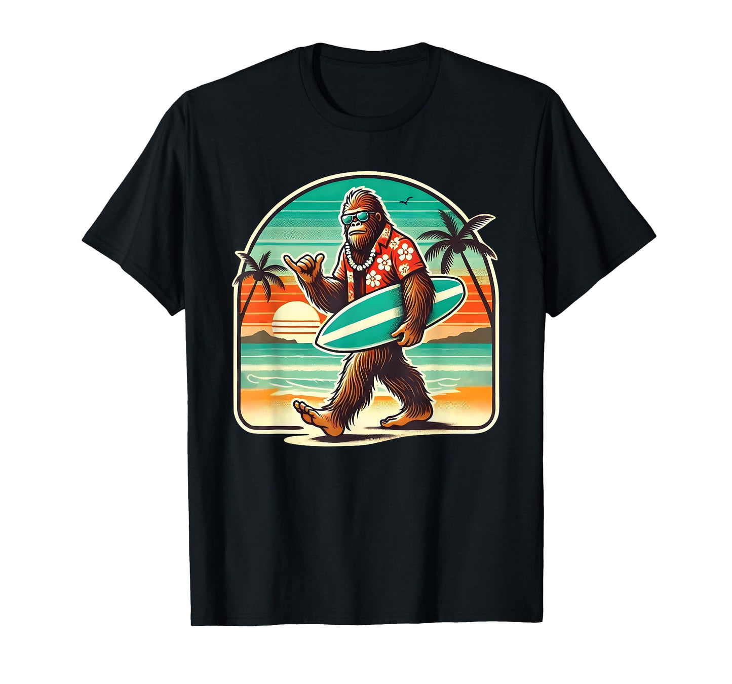 Funny Bigfoot Aloha Hawaiian Surfing Tropical Beach Surfer T-Shirt