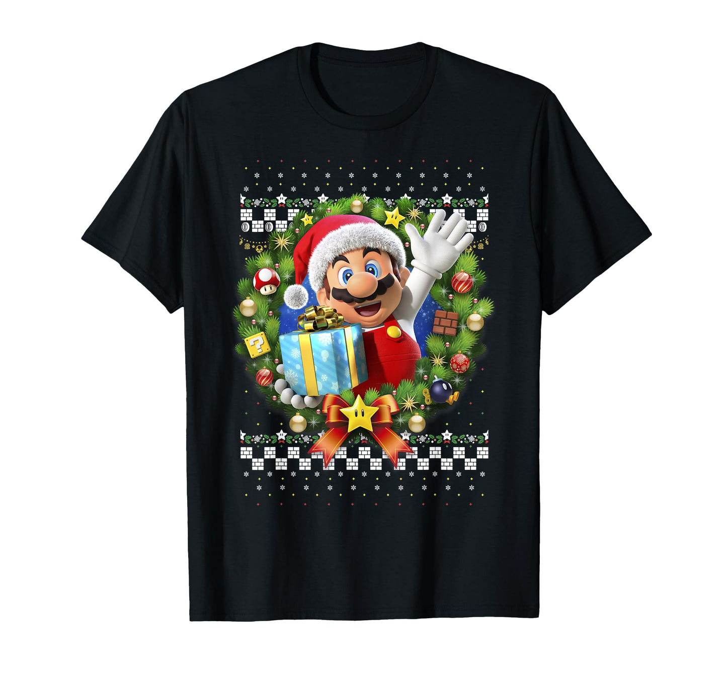 Super Mario Christmas Ugly Sweater Mario Present T-Shirt