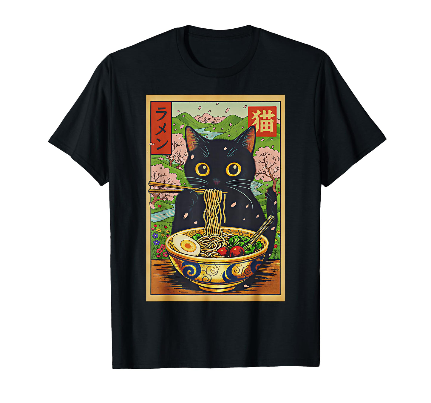 Cute Ramen Cat Nature Flowers Noodle Anime T-Shirt