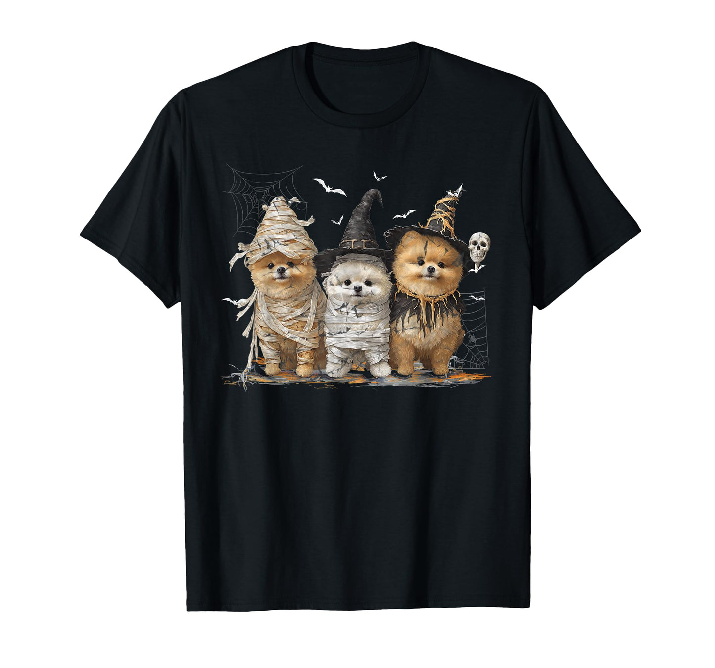 Cute Pomeranian Dog Dressed Ghost Funny Halloween T-Shirt