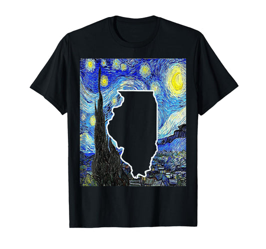 State Of Illinois Starry Night Illinois Map Illinoisan T-Shirt