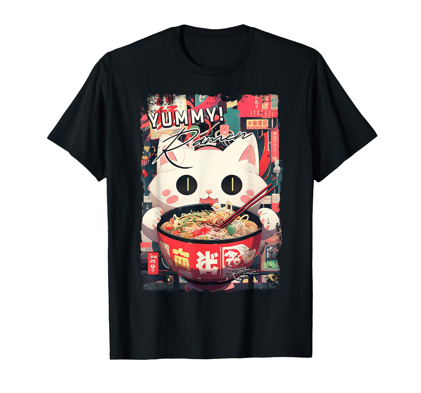Ramen Noodles Cat Japan Y2K Kawaii Retro Cats Manga Anime T-Shirt