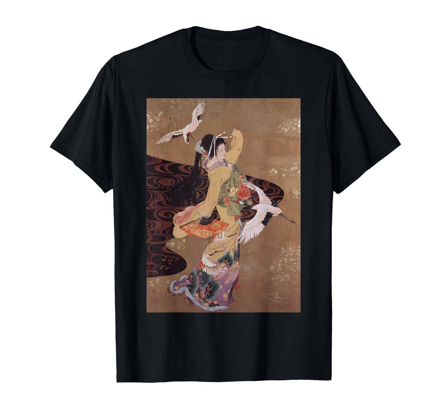 Dance of Cranes Japanese Retro Art T-Shirt Small