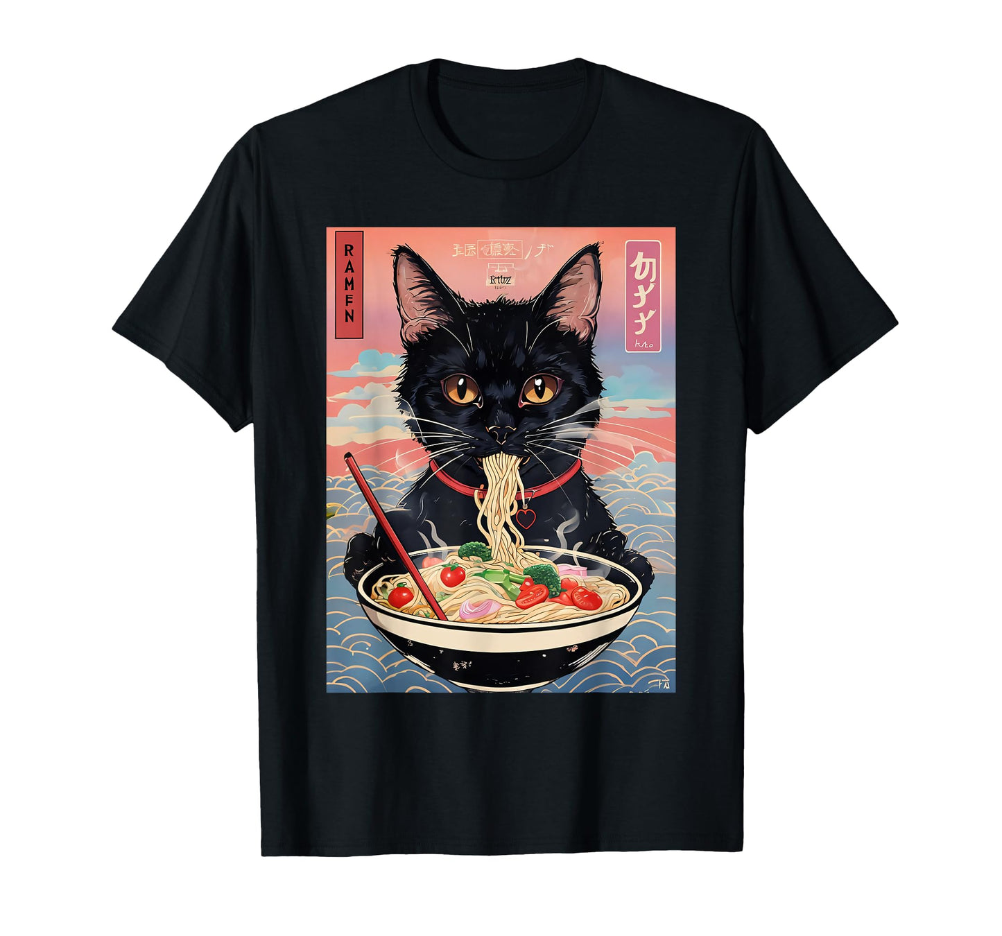 Anime Manga Kawaii Otaku Style Urban Streetwear Ramen Cat T-Shirt