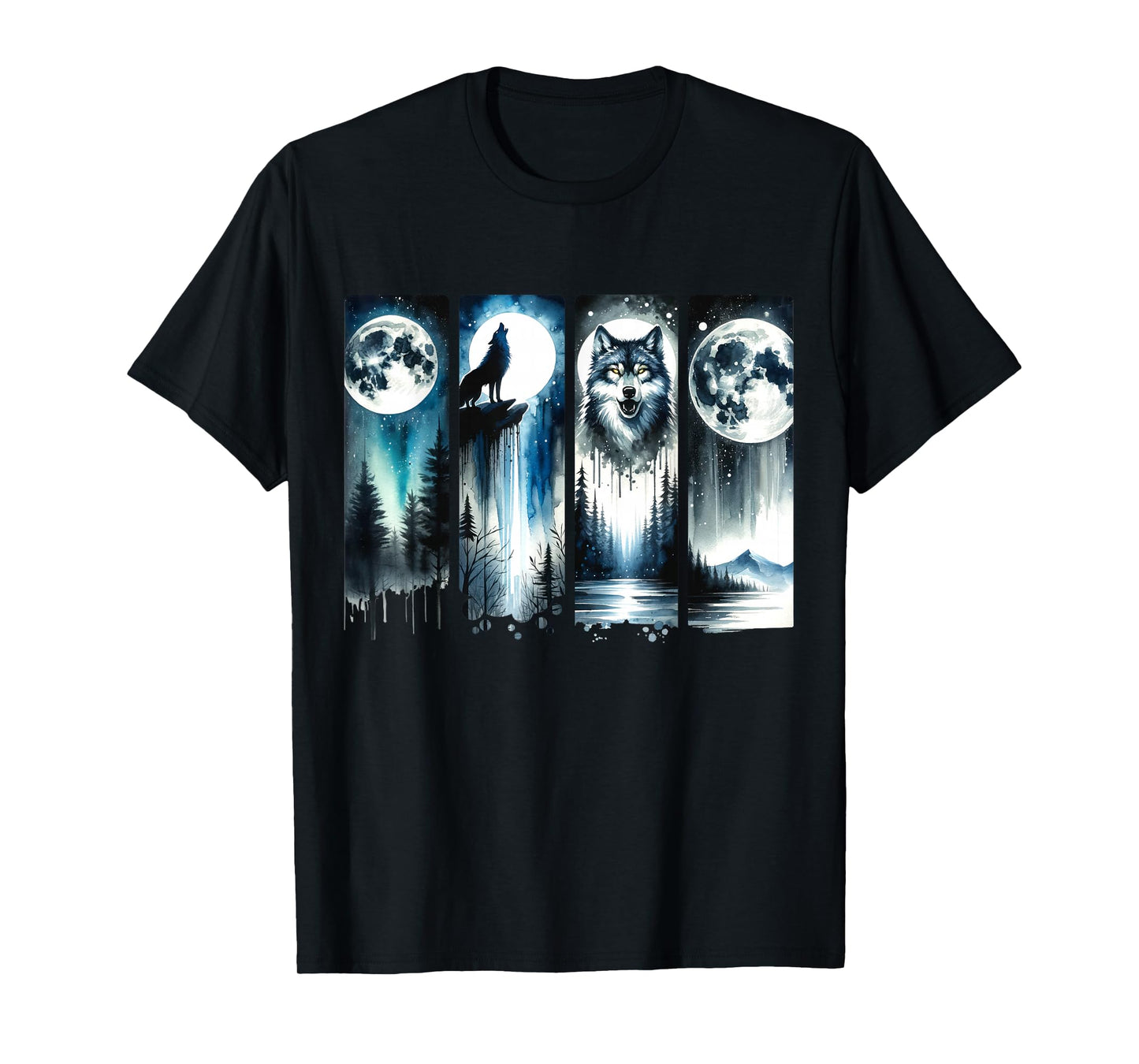 Wolf & Full Moon Forest Night Scene - Graphic T-Shirt
