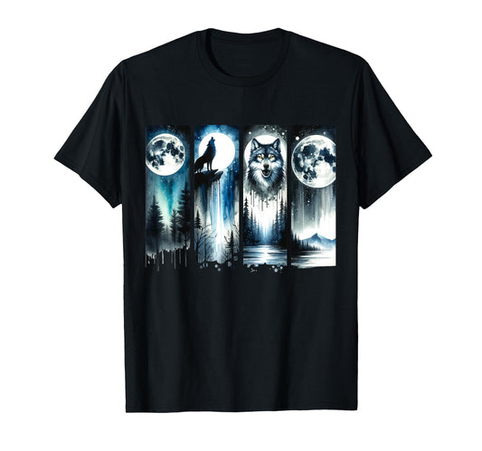 Wolf & Full Moon Forest Night Scene - Graphic T-Shirt