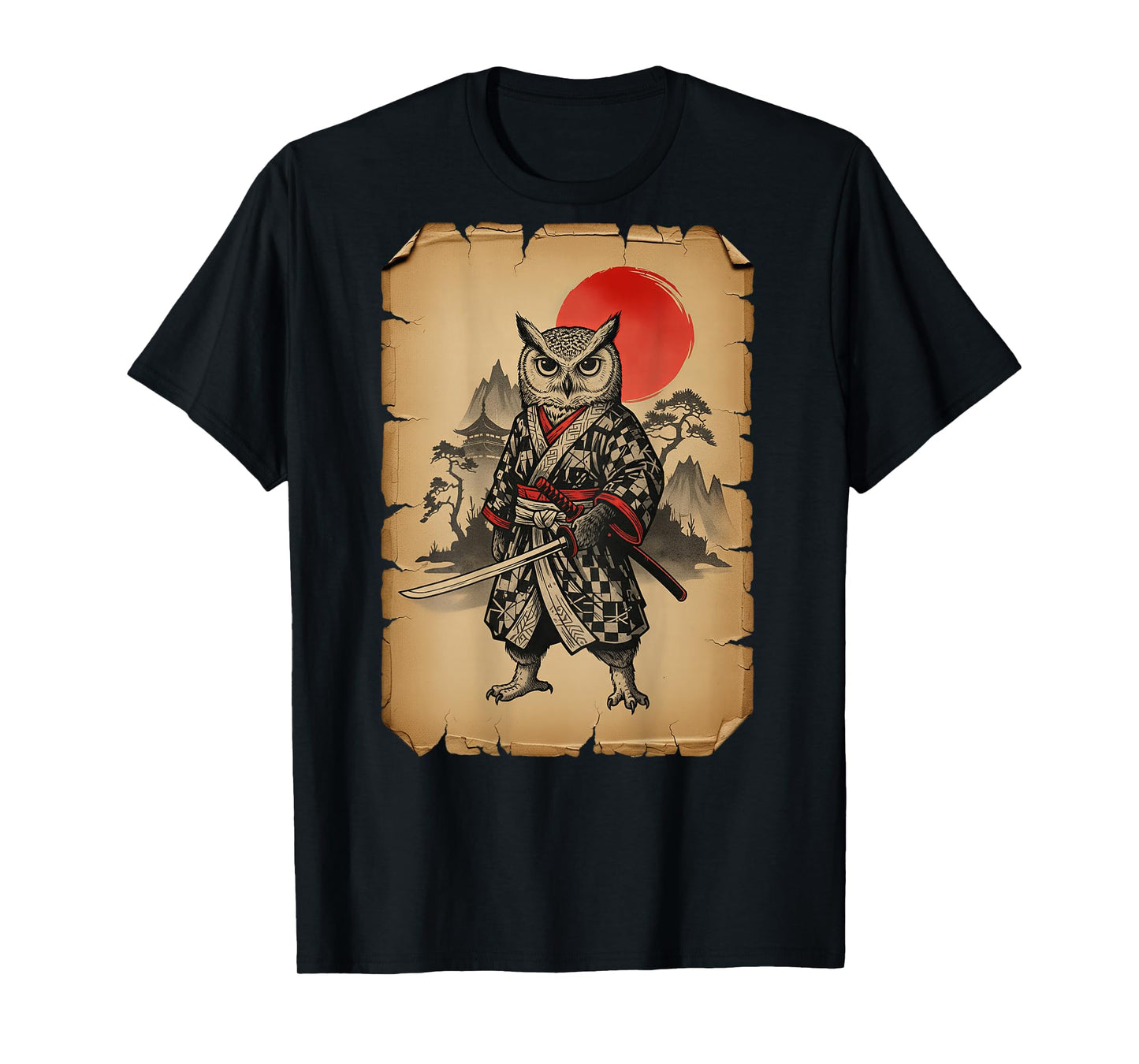 Samurai Owl Japanese Art Anime (On Back) T-Shirt