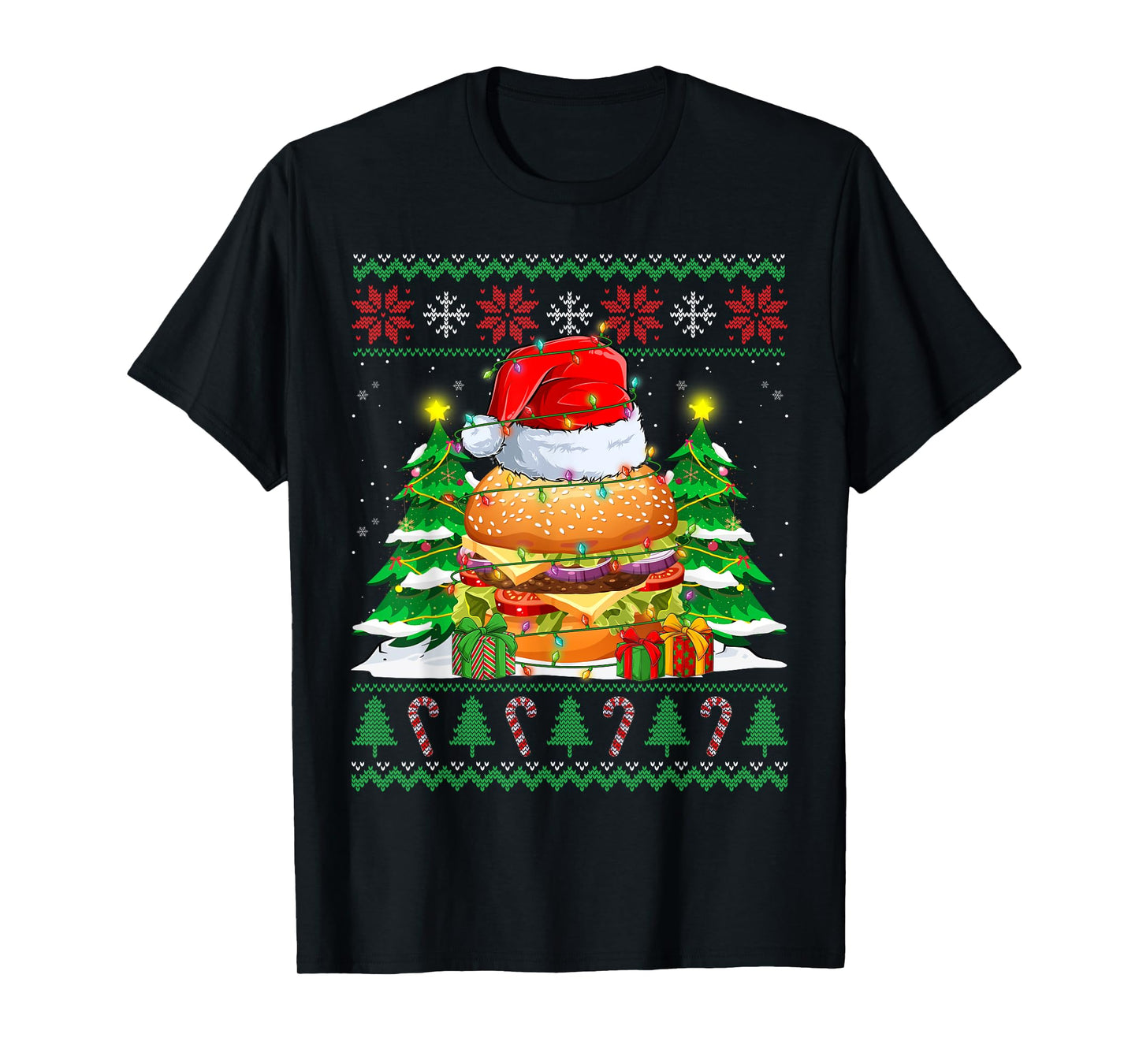 Santa Hamburger Fast Food Lovers Ugly Xmas Sweater Christmas T-Shirt